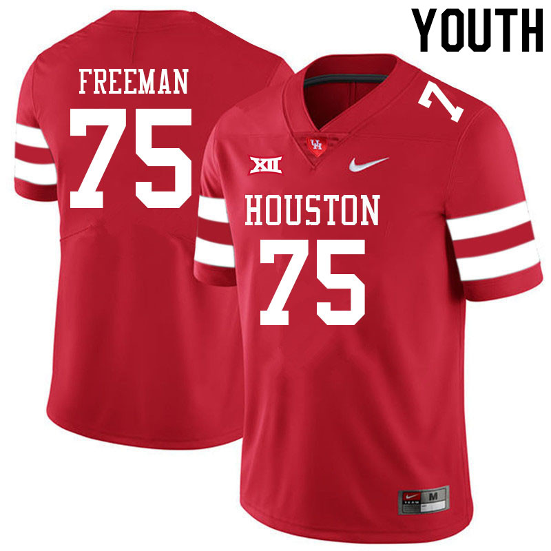 Youth #75 Jack Freeman Houston Cougars College Big 12 Conference Football Jerseys Sale-Red - Click Image to Close